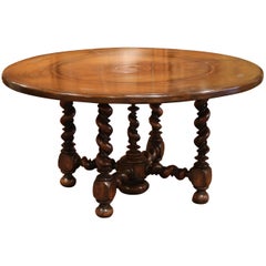 18th Century French Louis XIII Round Walnut Barley Twist Table from the Perigord