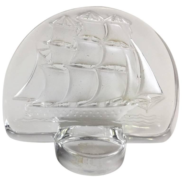 Lalique Frosted Crystal Clipper Ship Paperweight