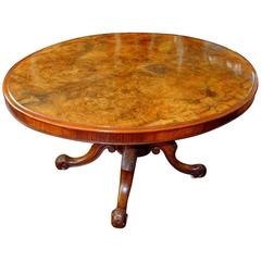 Antique English Bookmatched Burr Walnut Tilt-Top Breakfast, Loo or Games Table