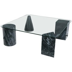 Glass Coffee Table with Geometric Marble Base