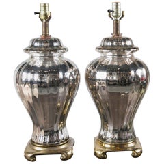 Pair of French Mercury Glass Ginger Jar Table Lamps