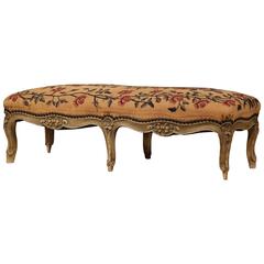 19th Century French Louis XV Carved Painted Footstool with Needlepoint Tapestry