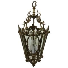 1950s, Etched Glass Ornate Brass Lantern