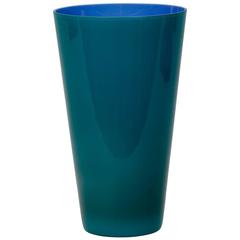 Mid-Century Tall Venini Vase in Blue and Teal Murano Glass 4