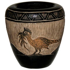Native American Santa Clara Pueblo Potter Corn Moquino Blackware Roadrunner Pot