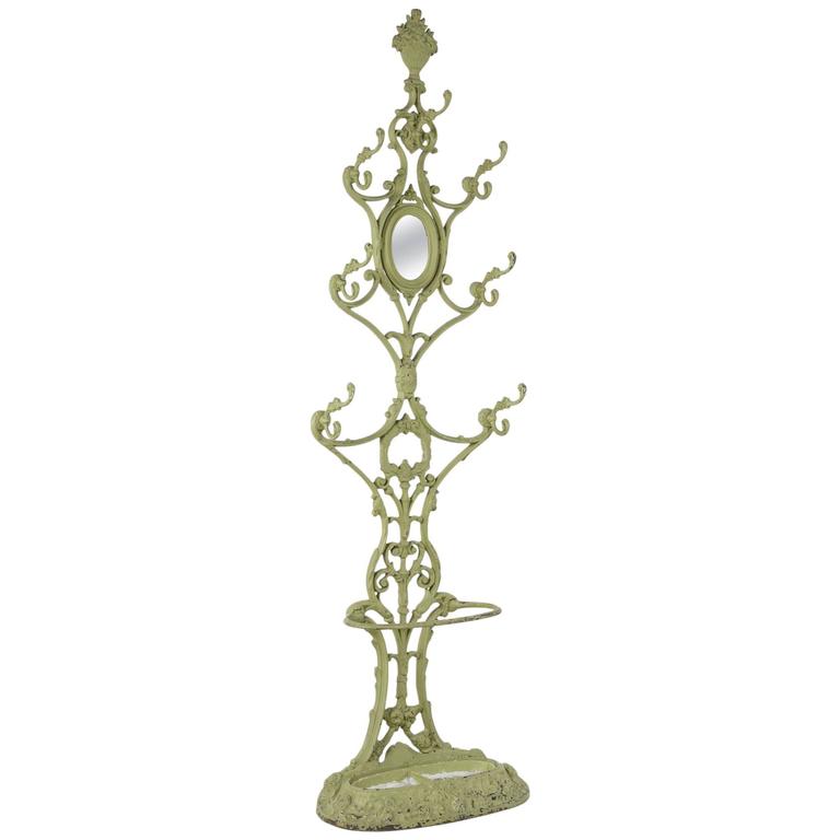 19th Century Cast Iron Hall Tree Coat and Hat Rack Swivel Mirror