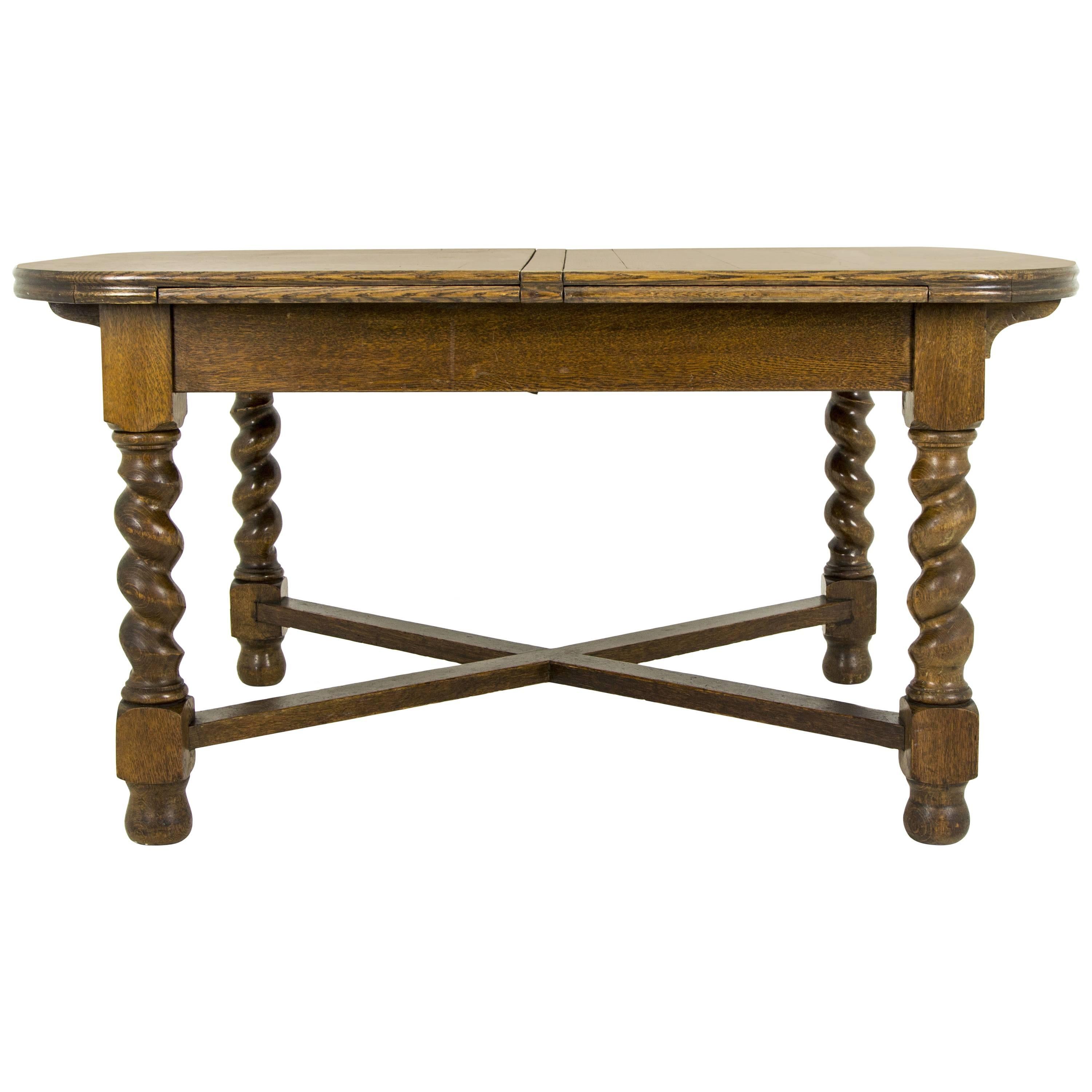 Antique Scottish Tiger Oak Oversized Pull-Out, Draw-Leaf Dining Table