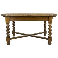 Antique Scottish Tiger Oak Oversized Pull-Out, Draw-Leaf Dining Table