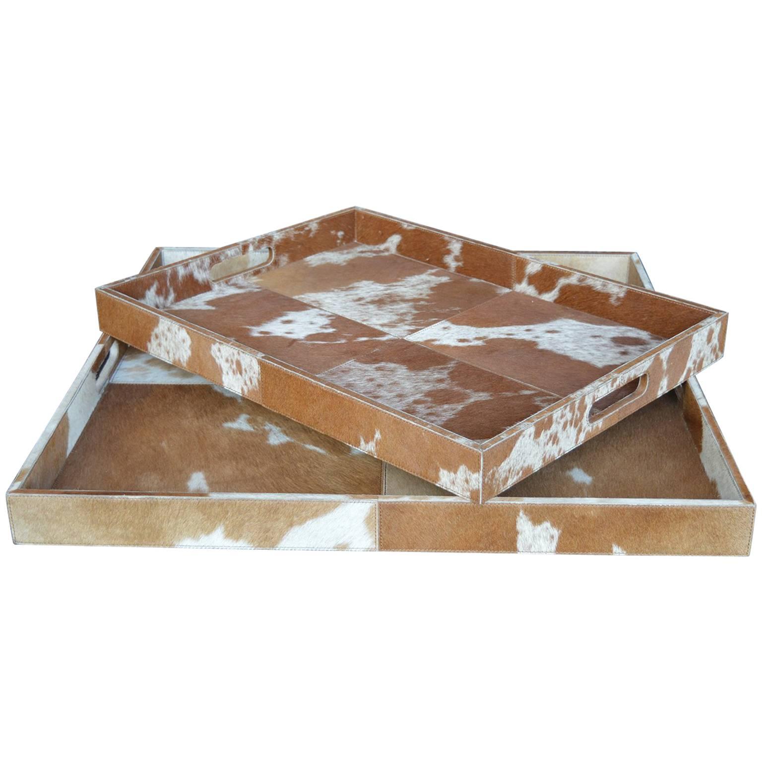 Set of Two Cowhide Trays For Sale
