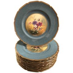 Set of 12 English Hand-Painted Cabinet Plates, artist sidned 9