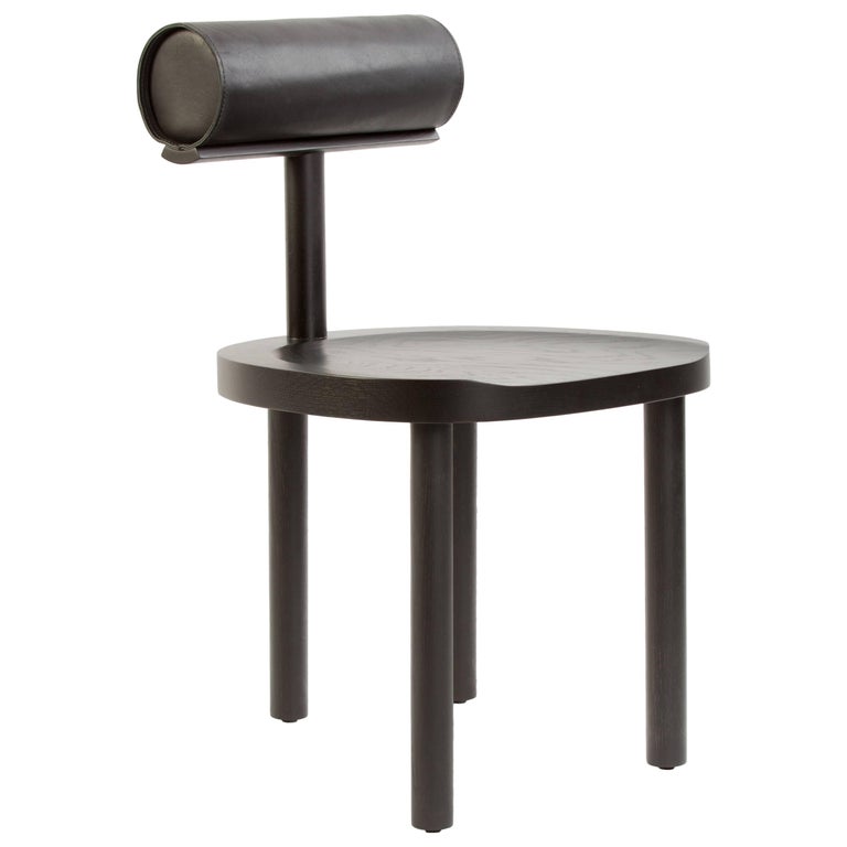 UNA Dining Chair in Black Stained Oak with Leather Back by Estudio Persona 1