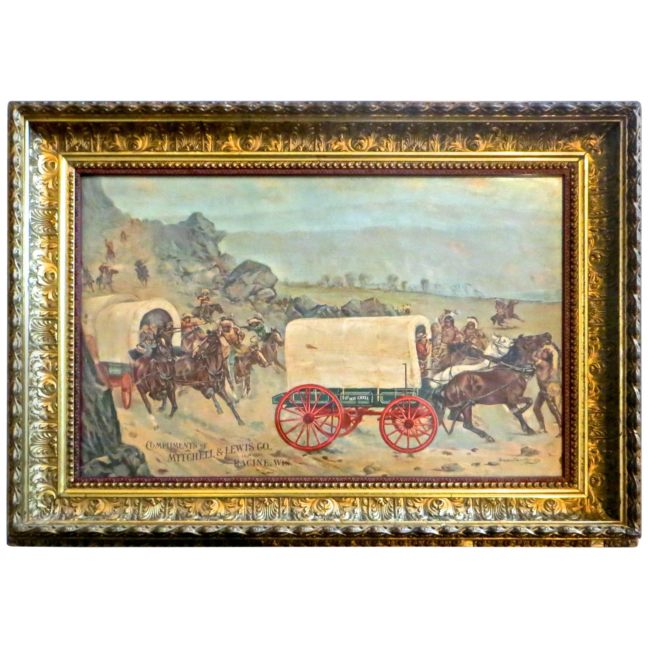 Mitchell & Lewis Covered Wagon Advertising Lithograph, American, circa 1901