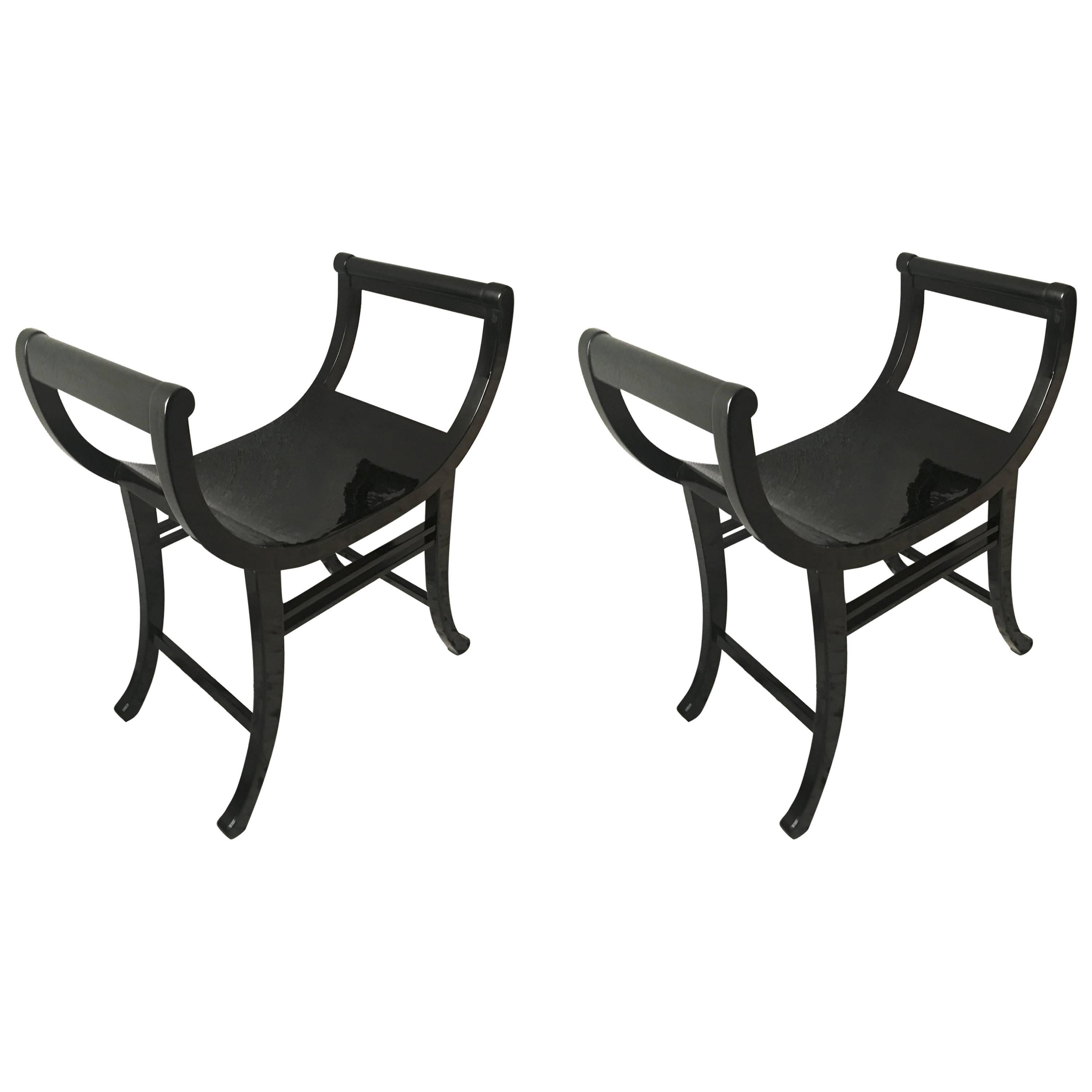 Thonet Pair of Blackened Bentwood Curule Benches