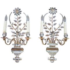 Antique Pair of Bagues Clear Rock Crystal and Iron Sconces