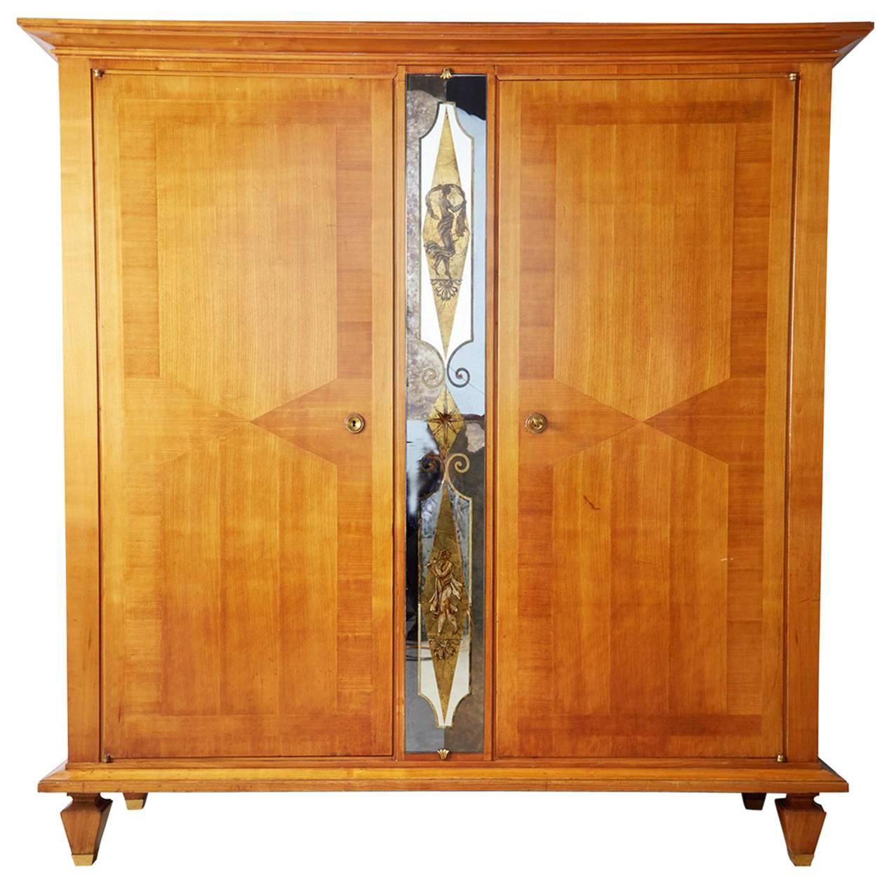 Andre Arbus Attributed French Fruitwood and Verre Églomisé Armoire, circa 1920