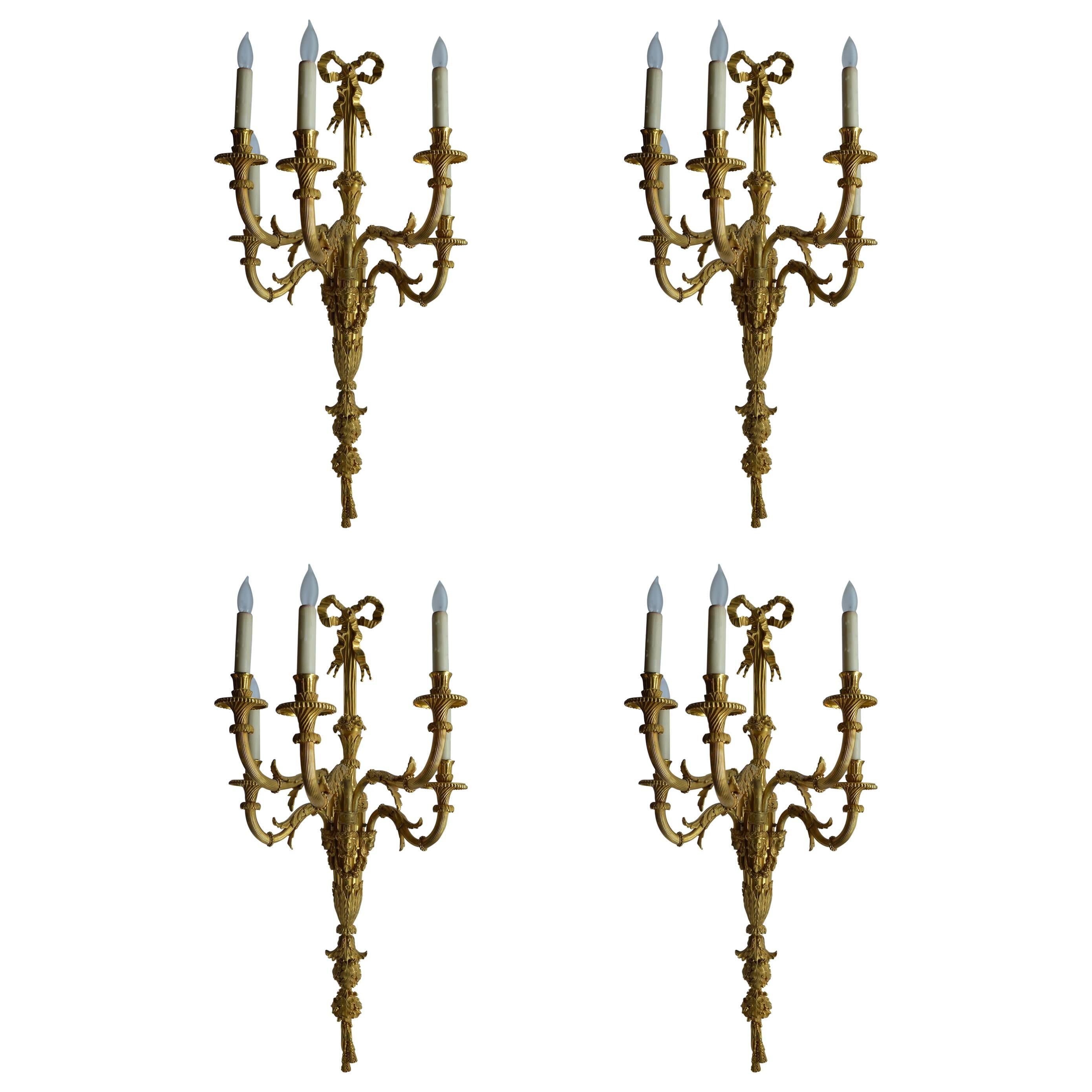 Set of Four Large French Gilt Bronze Sconces