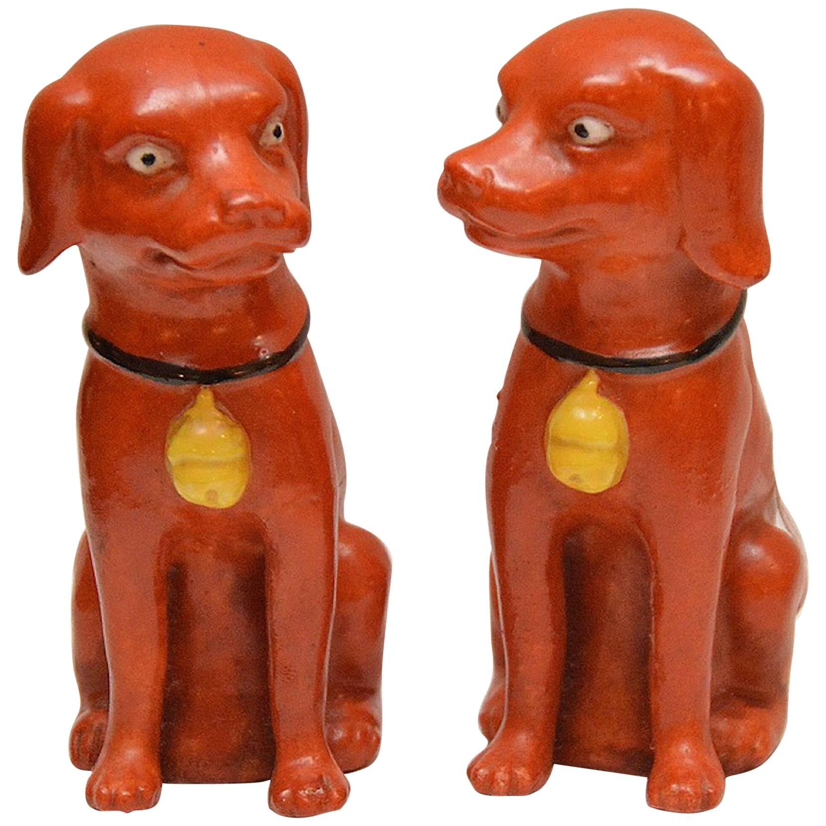 Rare Pair of Famille Verte Chinese Export Seated Dogs