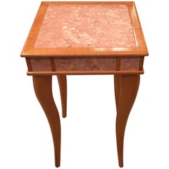Pink Agate Marble Stone Bird's-Eye Maple Wood End Side Drink Table, Vintage