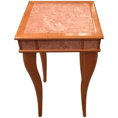 Pink Agate Marble Stone Bird's-Eye Maple Wood End Side Drink Table, Vintage 6