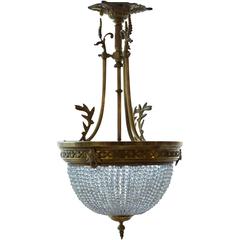 19th Century French Crystal Half Circular Brass Chandelier Three-Light Bulb 10