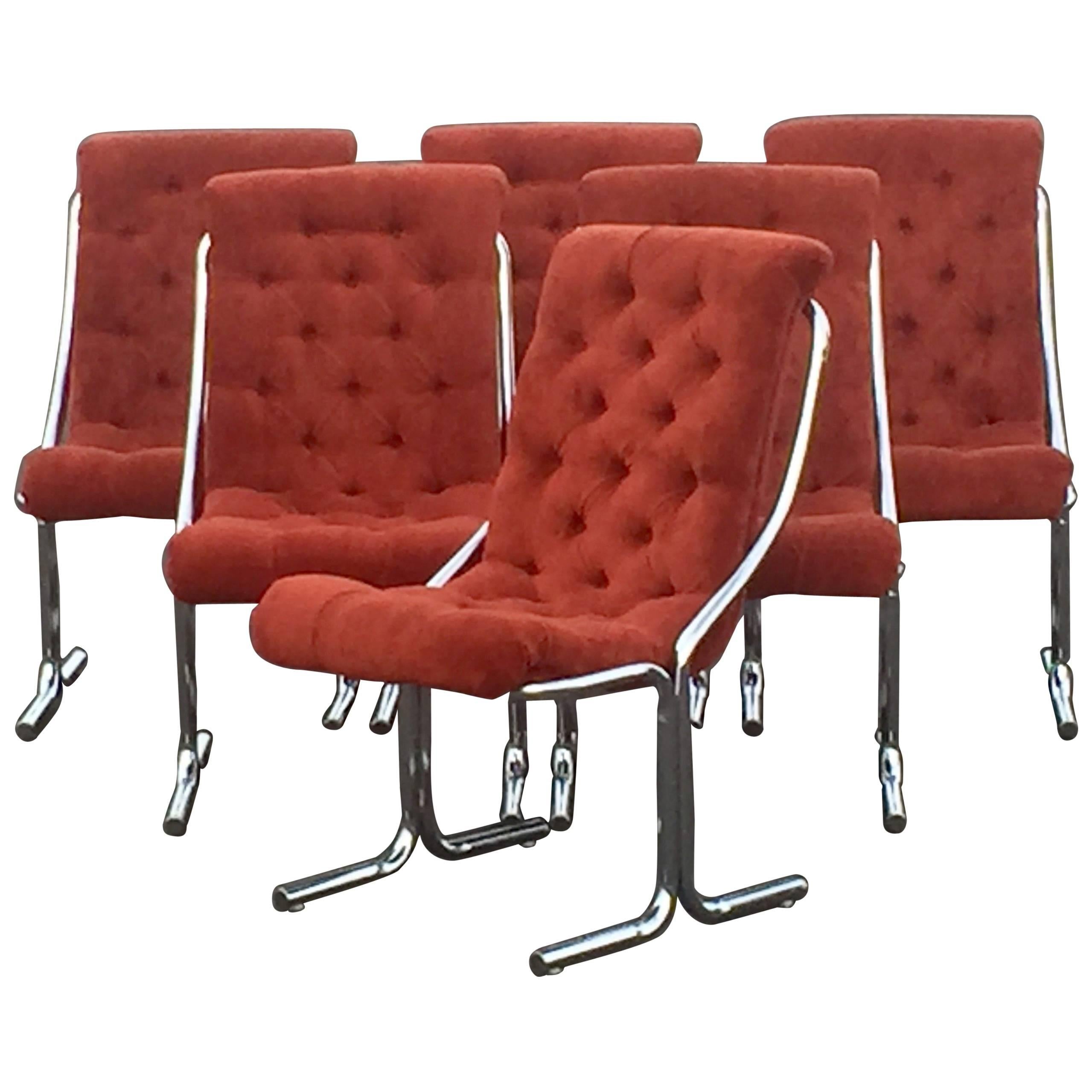 Super Cool Set of Six Daystrom Mid-Century Modern Chrome and Velour Chairs