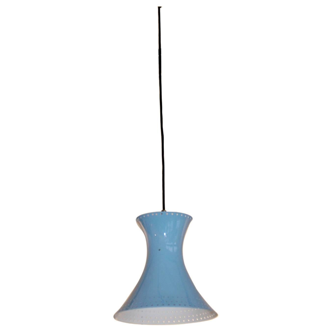 Blue Laquered Metal Austrian Midcentury Diabolo Hanging Lamp by J. T. Kalmar For Sale