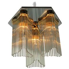 Sciolari Glass Rods, Brass and Chrome Three Lights Flushmount, 1970s , Italia