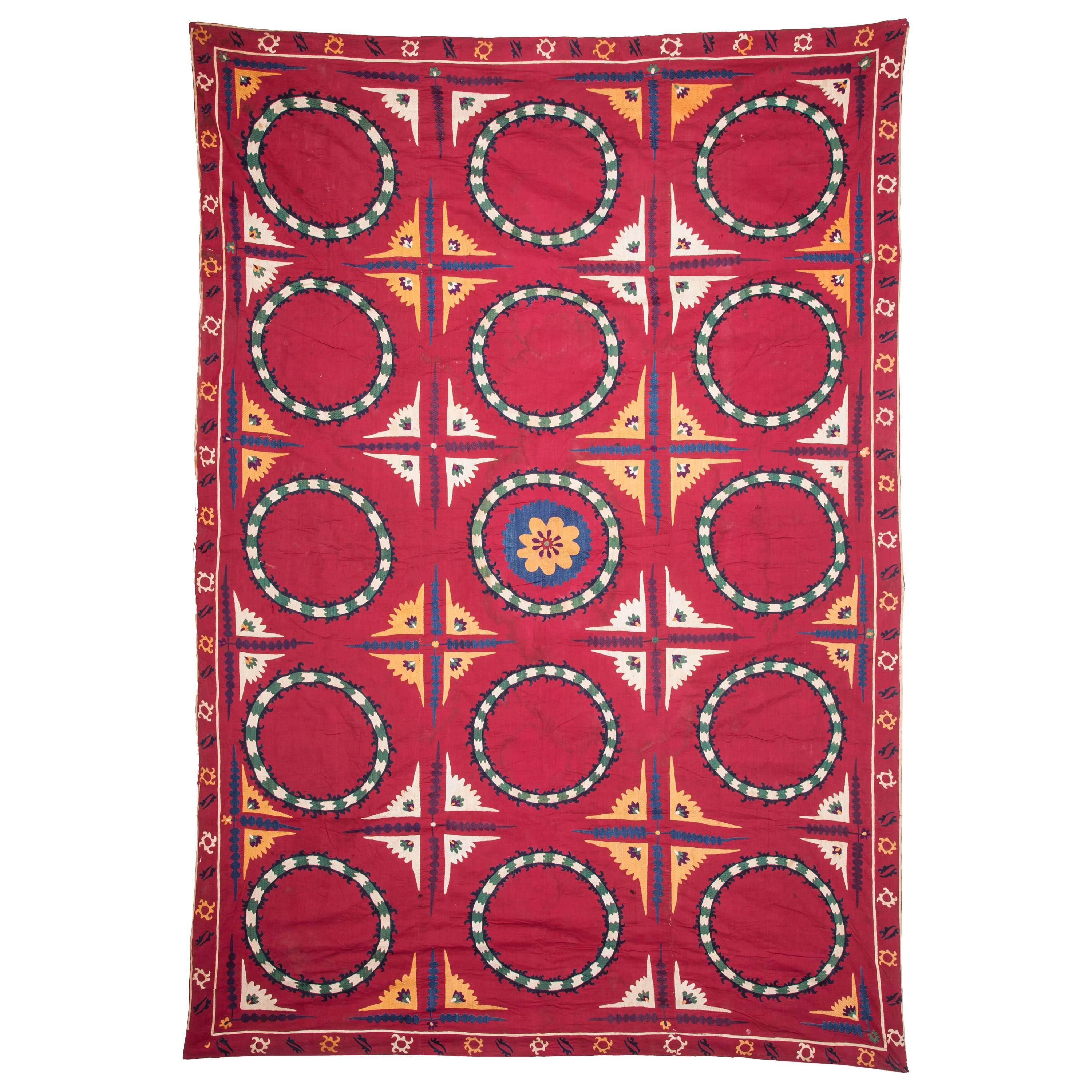 Early 20th Century, Uzbek Tashkent Suzani, Silk Embroidery on Cotton