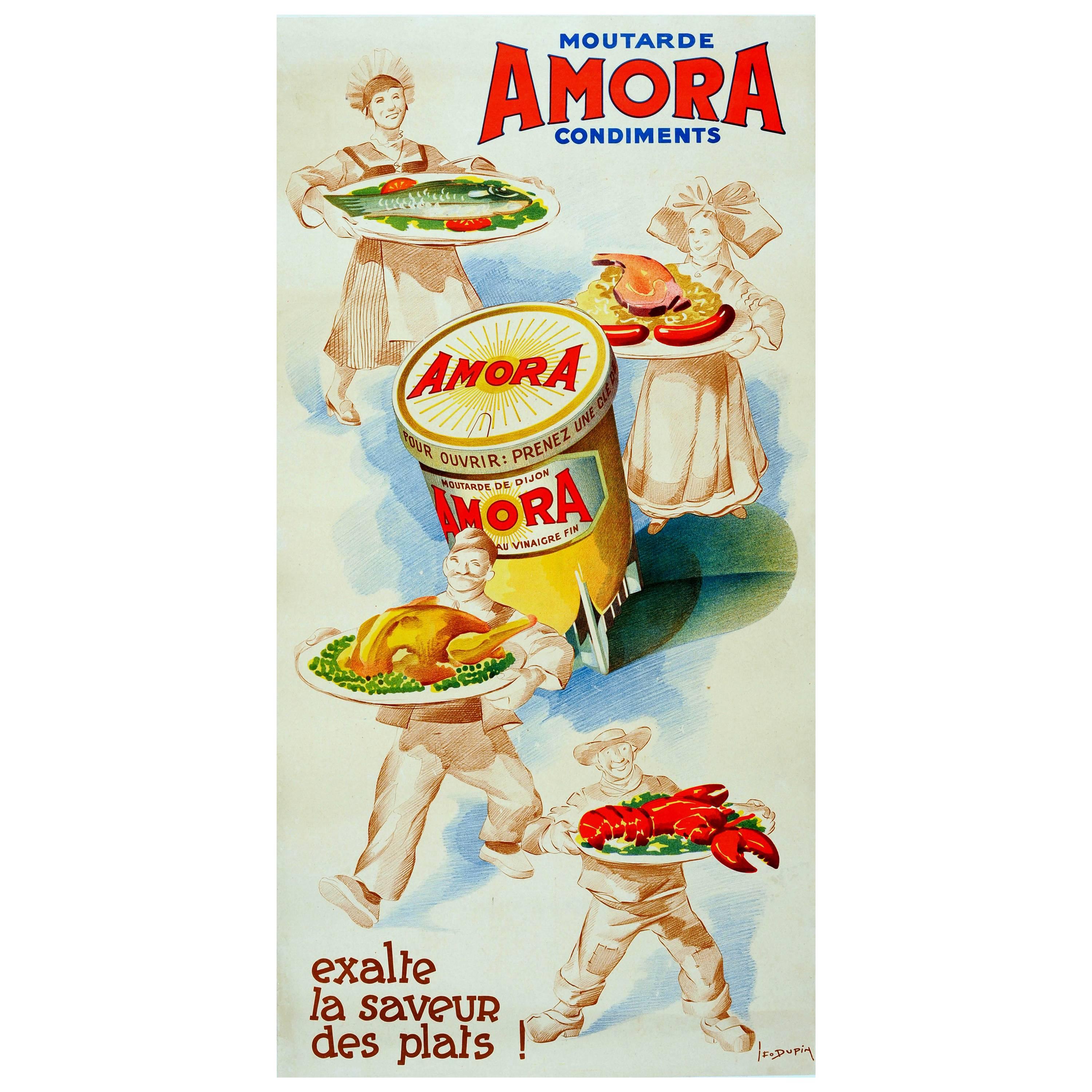 Rare Original Vintage Food Advertising Poster "Amora Mustard Brings Out Flavour"