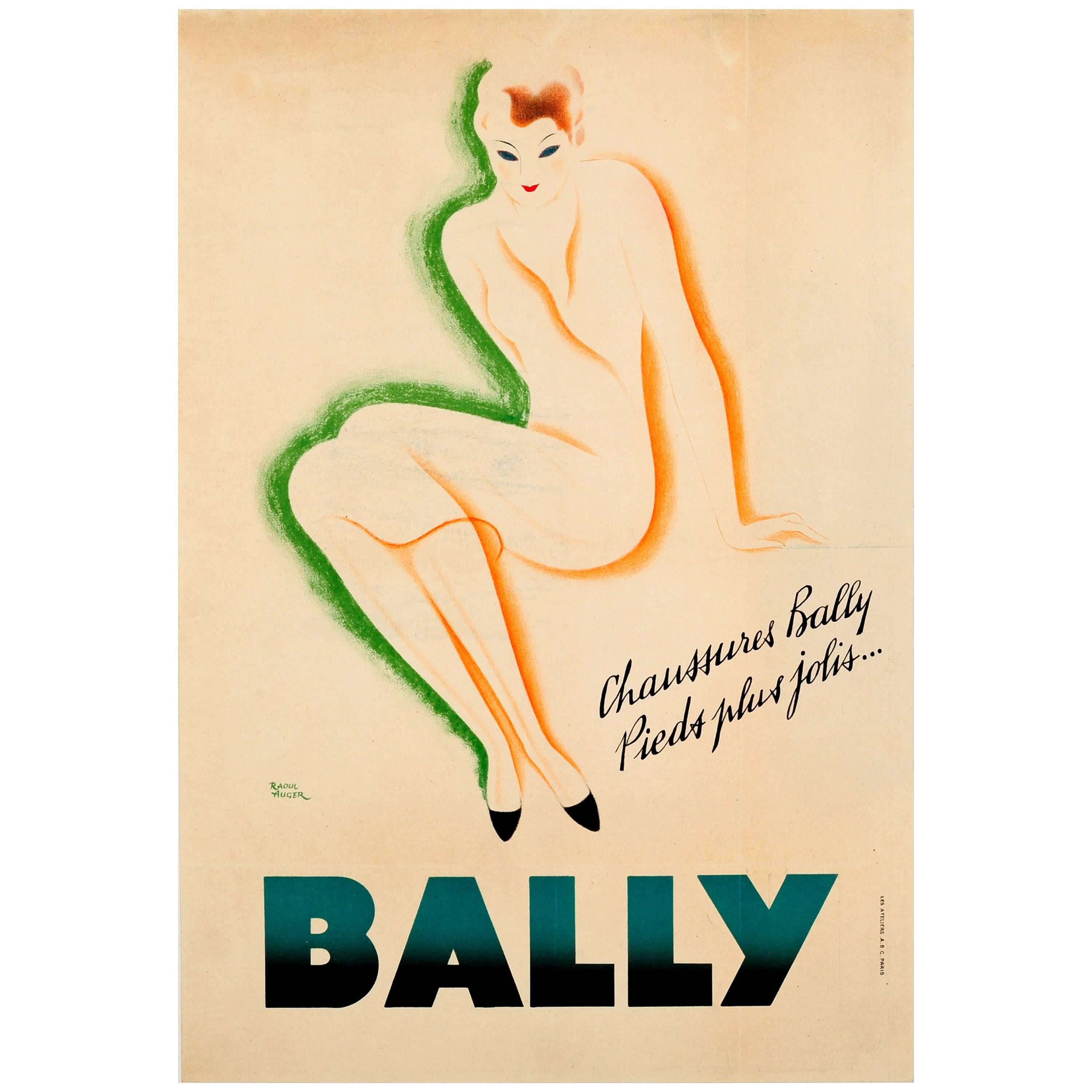 Original Vintage Bally Shoes Advertising Poster "Pieds Plus Jolis" Prettier Feet For Sale