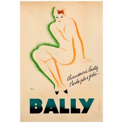 Original Vintage Bally Shoes Advertising Poster "Pieds Plus Jolis" Prettier Feet
