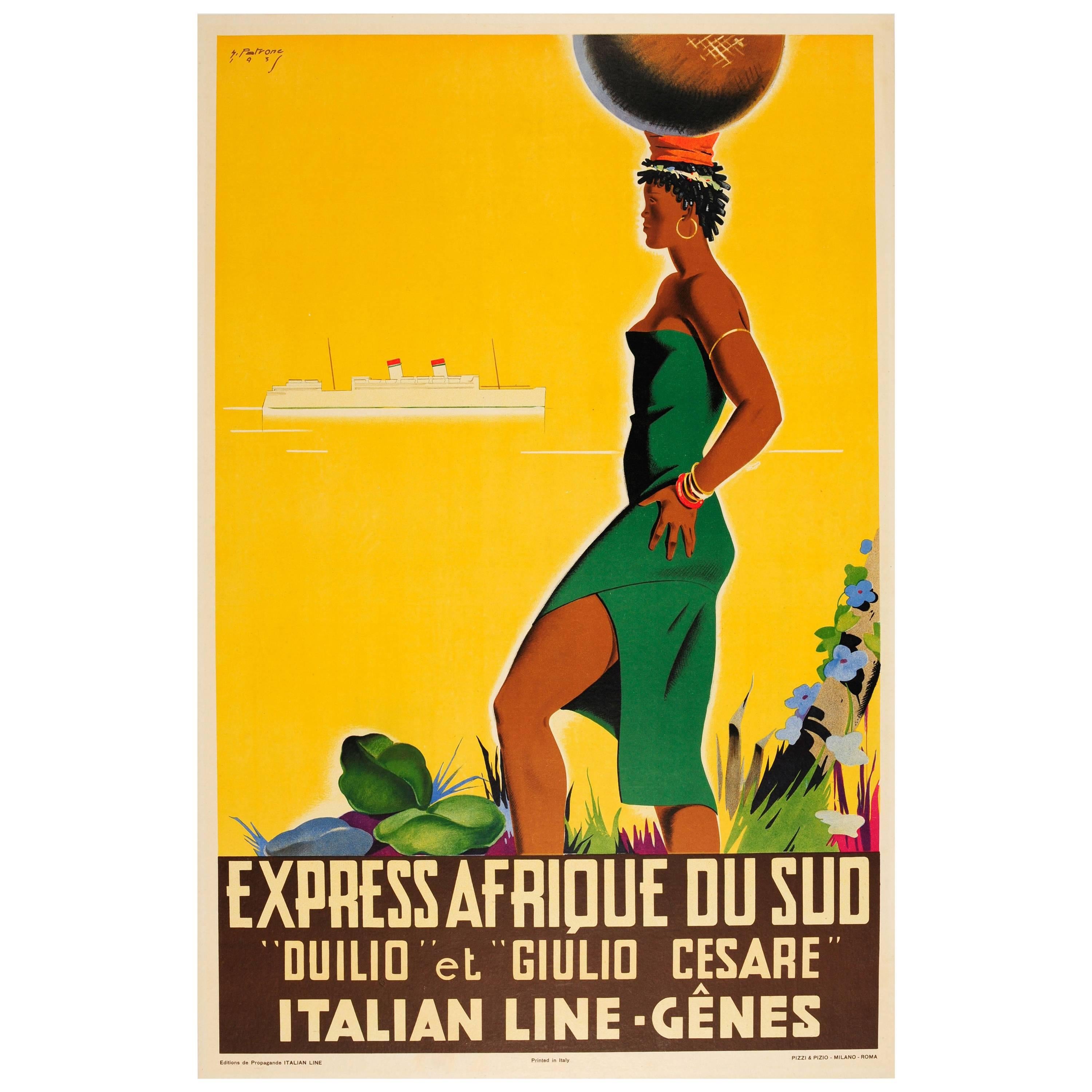 Original Italian Line Cruise Travel Poster for South Africa by Express Steamship