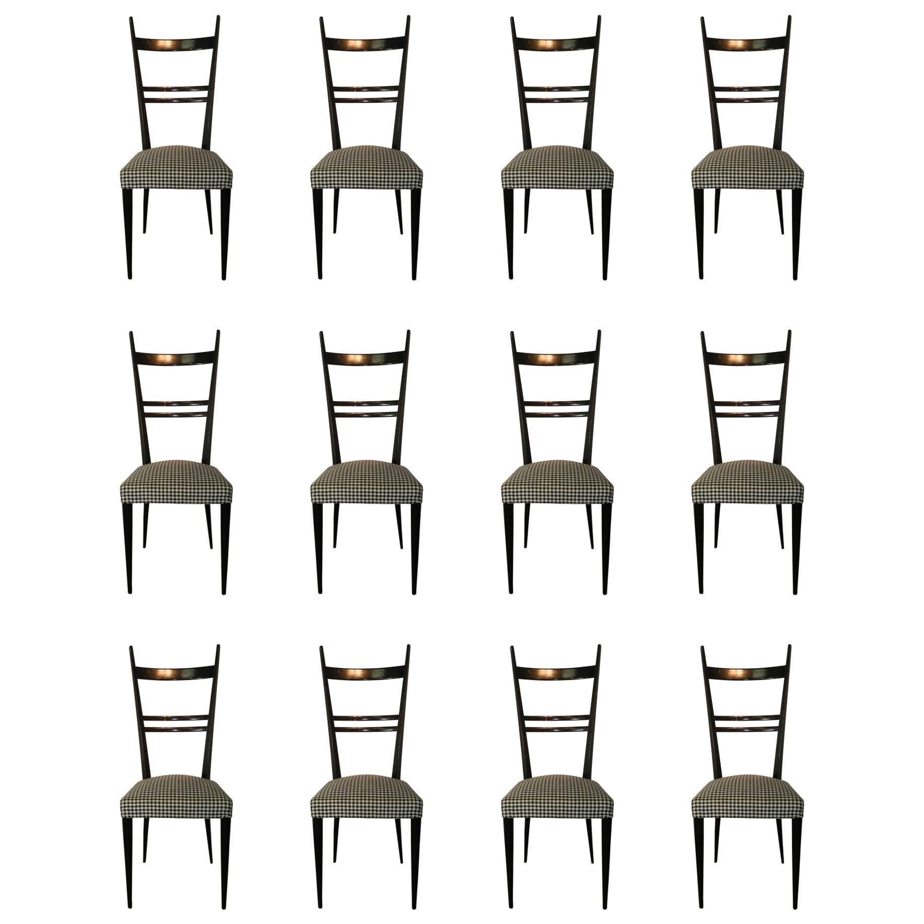 Gio Ponti 'in the Style of' Set of 6 Blackened Wood Chairs, Edition Roset For Sale