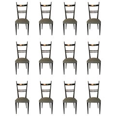 Retro Gio Ponti 'in the Style of' Set of 6 Blackened Wood Chairs, Edition Roset