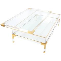 Large Maison Jansen Lucite and Brass Vitrine Coffee Table