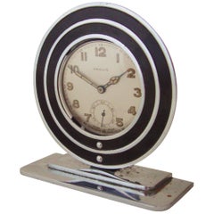 Vintage American Art Deco Black & Chrome Pocket Watch Holder with Swiss Watch by Provis