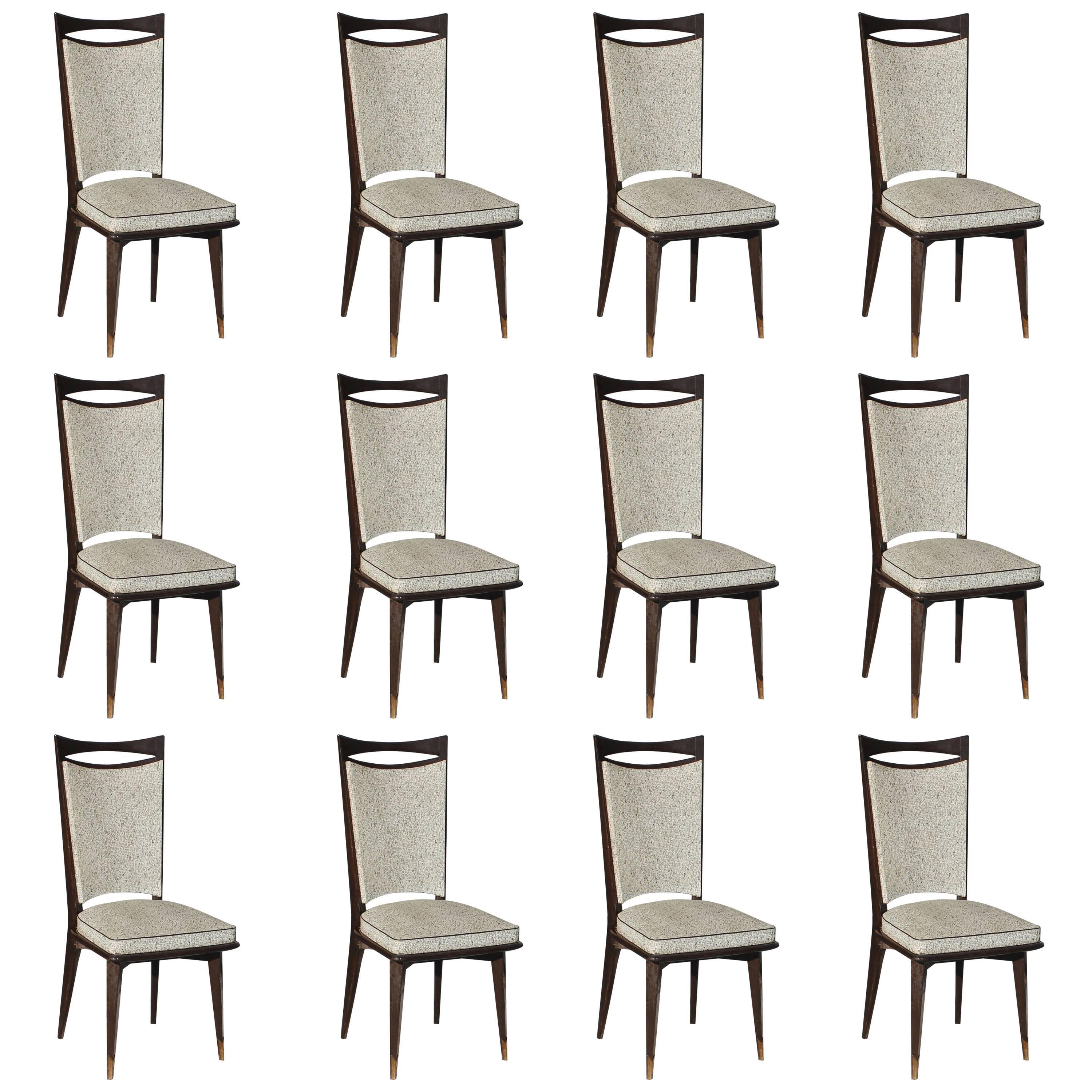 Set of 12 French Art Deco/Art Modern Dining Chairs Solid Mahogany, circa 1940