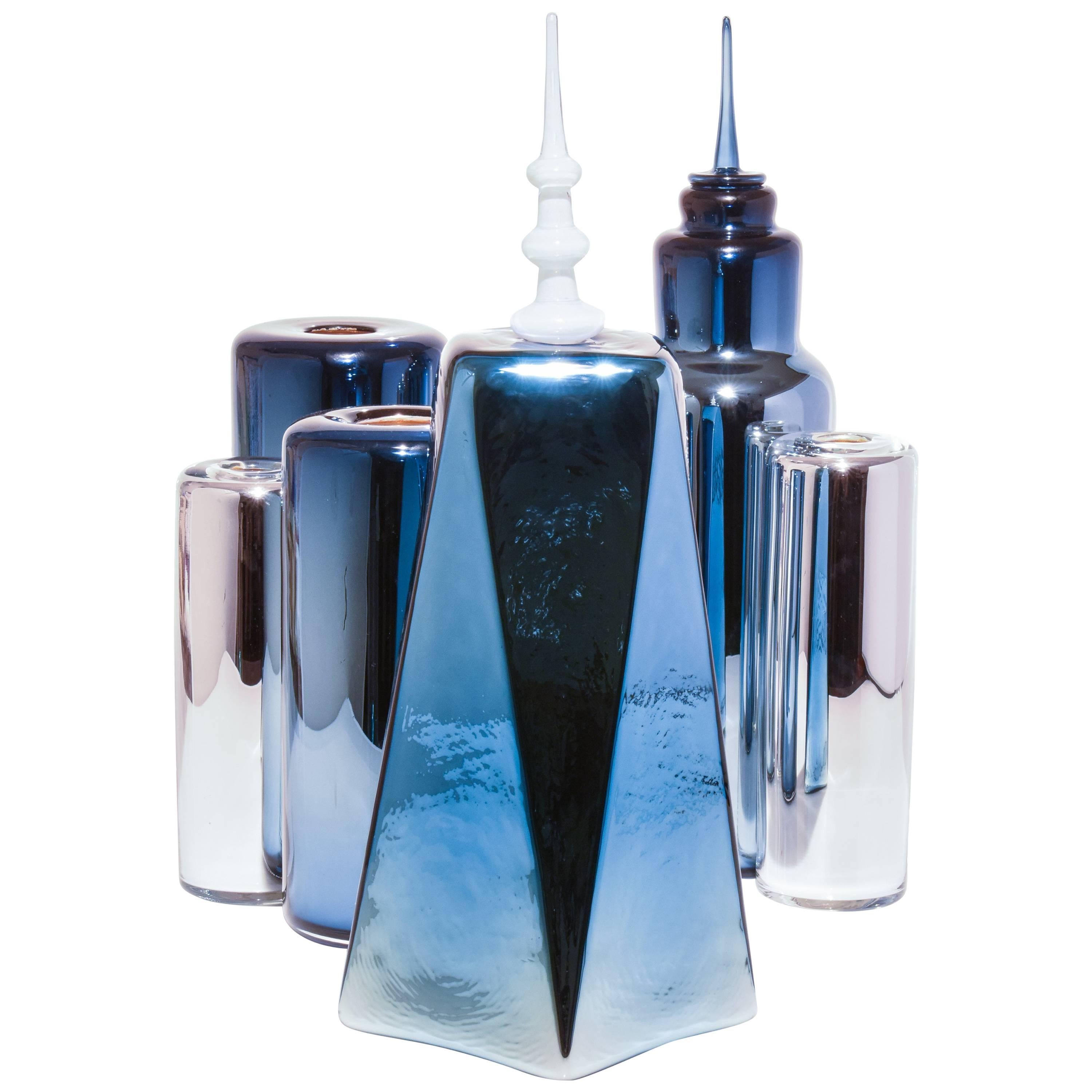 Skyscraper Series, FiDi Skyline, Set of six Modern Handmade Glass Objects