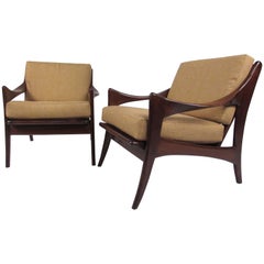Pair Mid-Century Lounge Chairs With Slat Backs