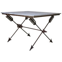 Elegant French 1940s Iron and Marble "Arrow" Center Table