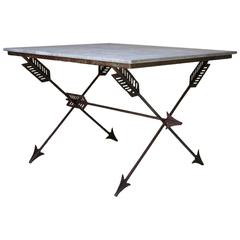 Elegant French 1940s Iron and Marble "Arrow" Center Table 7