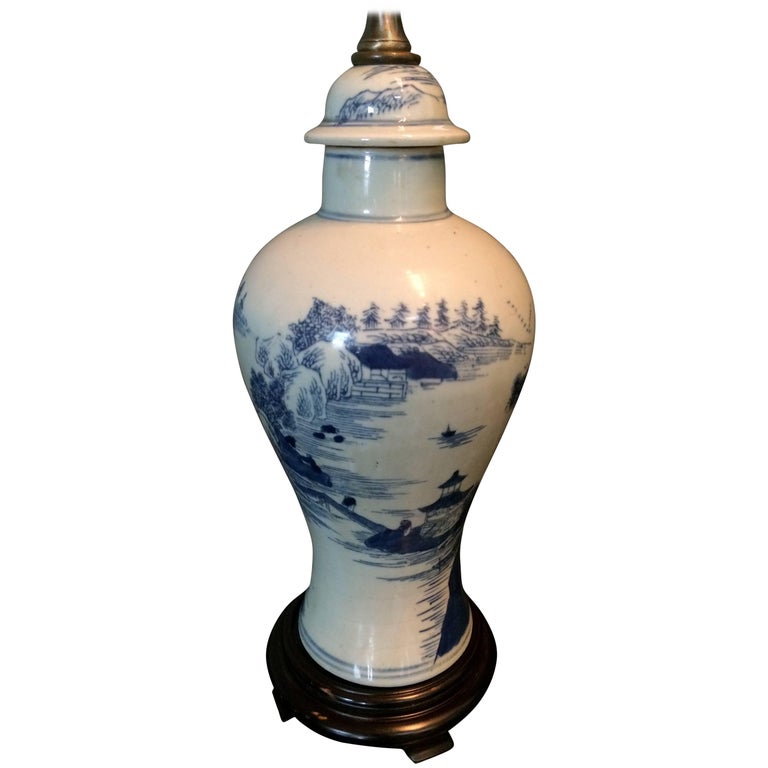 Charming Single Blue and White Chinese Porcelain Jar, Mounted as Lamp For Sale