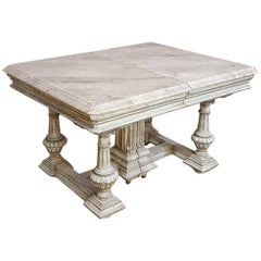 Antique French Faux Marble Painted Banquet Table with Six Leaves, Ca. 1870, seats 12-14