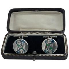 Antique Liberty & Co Archibald Knox Enamel Cufflinks, Birmingham, 1907