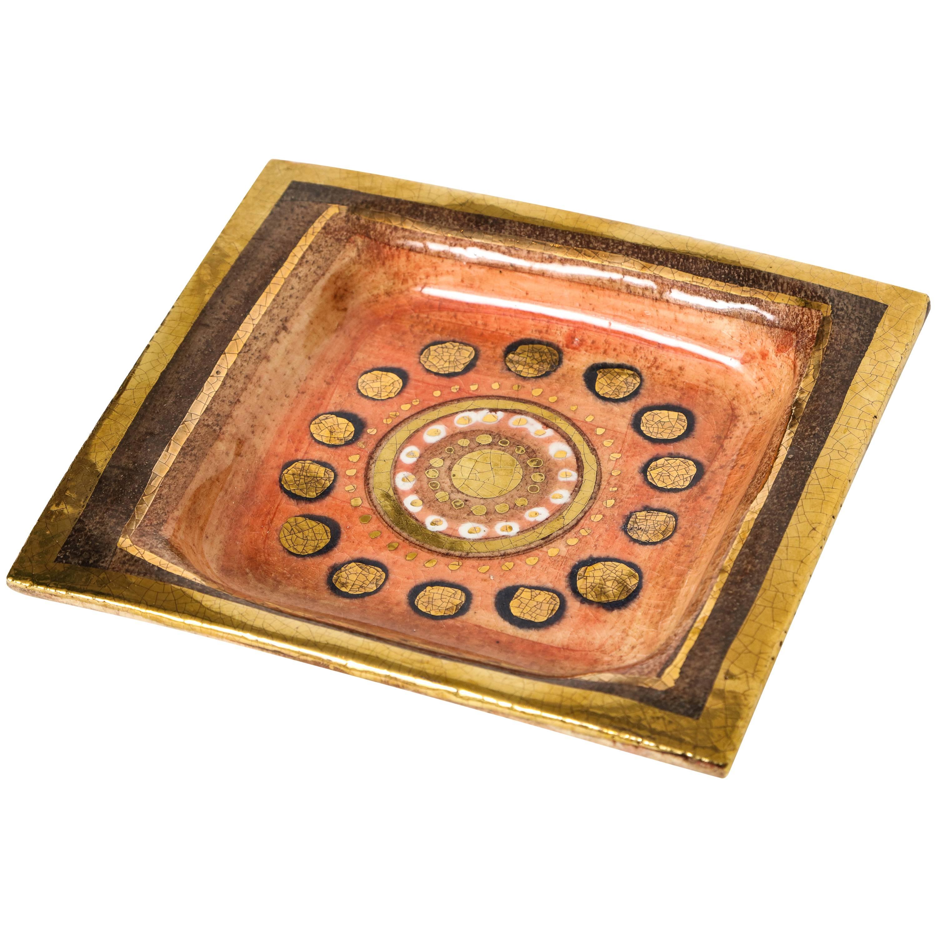 Georges Pelletier Ceramic Dish Gold Orange, 1960s-1970s, France, Mid-Century