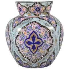 Webb Orientalist Persian Enameled Art Glass Vase, Moroccan Pattern