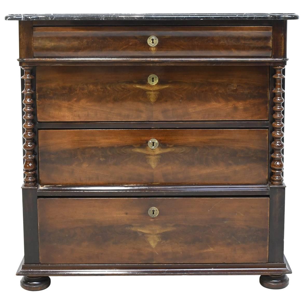 Antique Louis Philippe Chest of Drawers in Mahogany with Black Marble Top For Sale