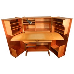 1950 Compact Home Office Desk in Mahogany and Blond Wood