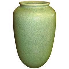 Early Tall Antique HandMade and Hand Glazed Green Vase, 1950-1960