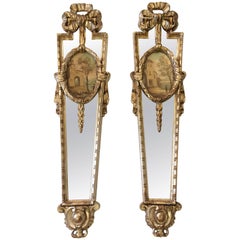 Pair of Glamorous Italian Silvergilt and Mirrored Panel Sconces